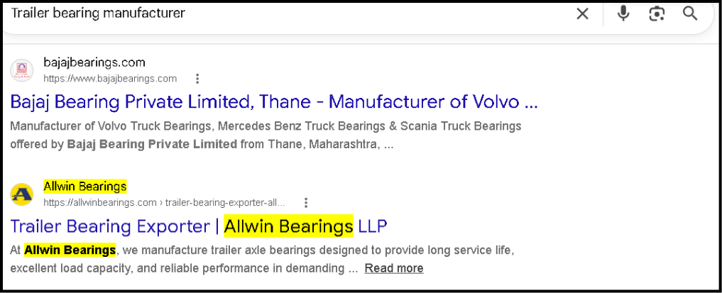 #1 for “Trailer bearing manufacturer” | organically — Bearing Manufacturing case study
