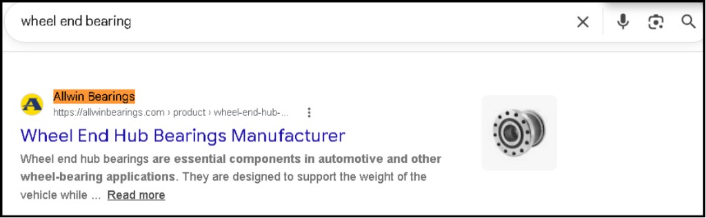 #1 for “wheel end bearing” | organically — Bearing Manufacturing case study