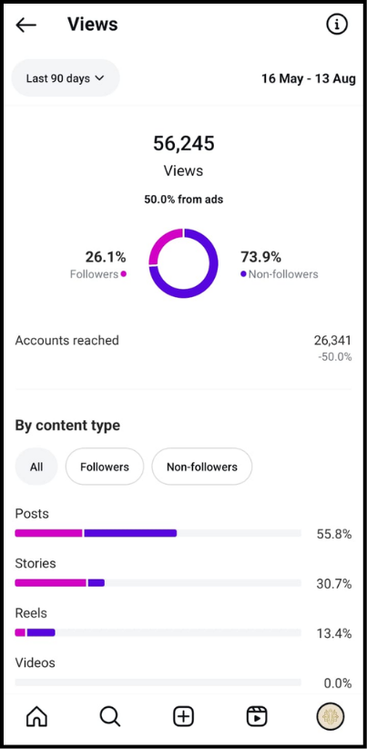 56K Views in 90 Days Through a Balanced Organic and Paid Mix — Instagram Growth case study